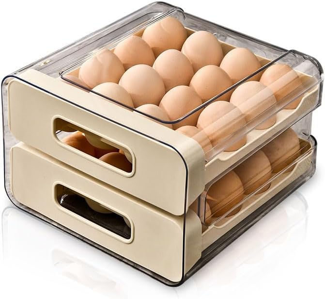 Koja 32-Egg, 2-Drawer Stackable Storage Container Holder for Refrigerator. Smooth Slide-out Drawers. BPA-free Kitchen Organizer, Space-Saving, Easy Access Design for Fridge. Durable and Leak-Proof