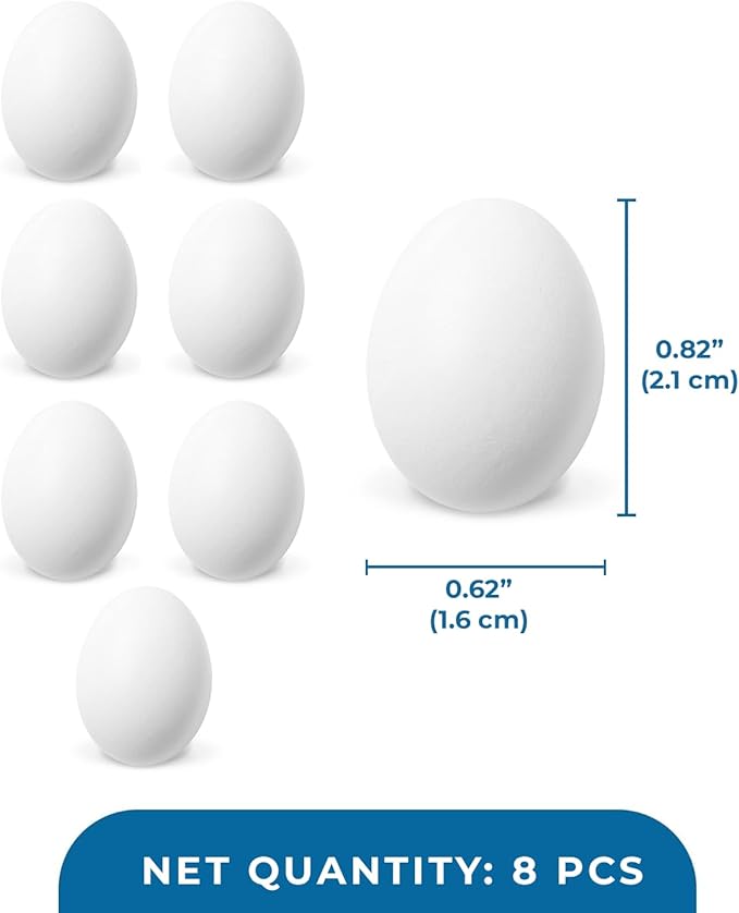 SunGrow Fake Eggs to Train Birds from Laying in The Nesting Boxes & to Stop from Eating Own Eggs, White Color, 8 Pack Plastic Eggs Suitable for Parakeet and Cockatiel