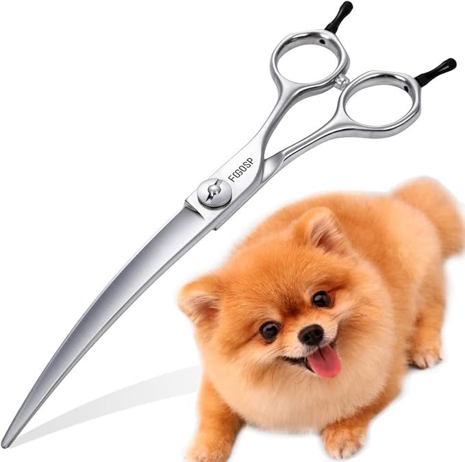38 Degree Professional Curved Scissors for Dog Grooming 7.0” Japan VG10 Alloy Steel Downward Curved Grooming Shears for Face Right Handed(7.0 inch)