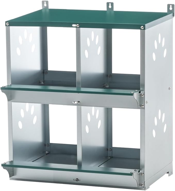 Green Chicken Nesting Box for Laying Eggs – Roll Away Poultry Nest, Durable & Easy-Clean Hen Egg Box for Coops, Secure & Comfortable (4-Hole,Green)
