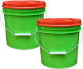 House Naturals 2 Gallon Food Grade - BPA Free Made in USA Buckets Lime Color pails with Screw On Gasket Lids (2, Lime - Red lids)