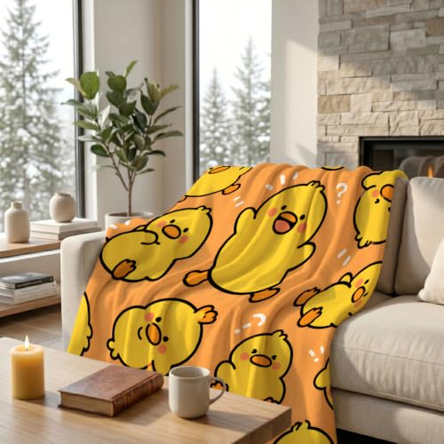 Cute Yellow Chick Blanket, Cartoon Chicks Orange Design 50×60 - 50"x60", Whimsical Duck, Polyester - Image 2