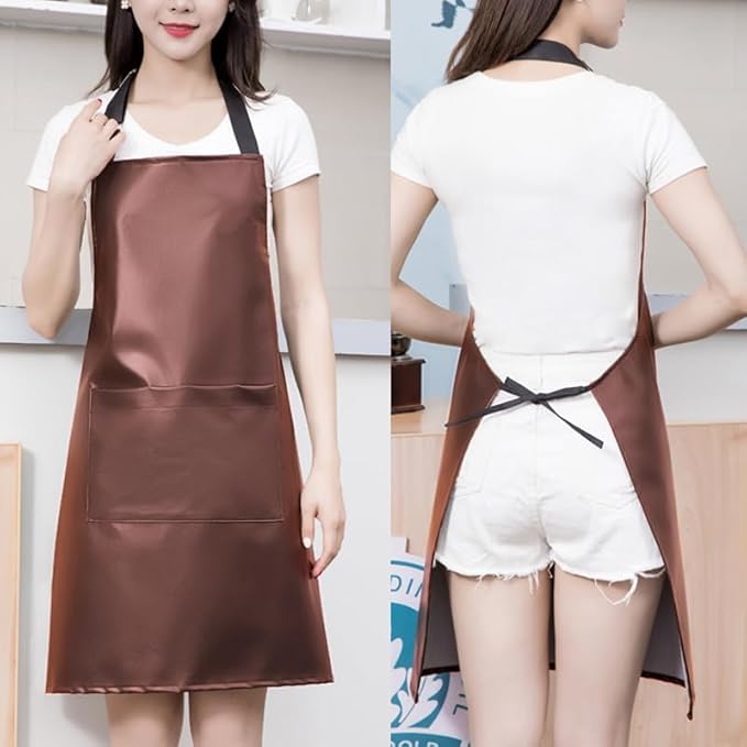 eywlwaar PU Waterproof Apron with One Big Pocket Adjustable Oil Proof Apron for Kitchen Dishwashing Cooking 29.92"x 26.77"