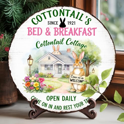 Cottontail's Bed & Breakfast Round Aluminum Metal Sign Retro Cottontail Cottage Bunny - 8x8 Inch - Image 3