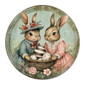 Victorian Bunnies Easter Basket Round Aluminum Metal Sign for Home Farmhouse Wall - 8x8 Inch by Generic