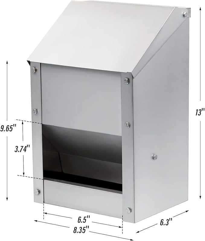 Wall Mounted Chicken Feeder Hanging Automatic Poultry Feeder with Lid Weatherproof Galvanized Steel Poultry Feeders Trough(10LB Capacity)