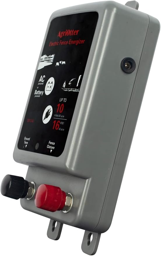 Electric Fence Energizer 40 Acre 10 Miles 2 in 1 Powered by Battery or AC Outlet 12000V 2J Pulse Electric