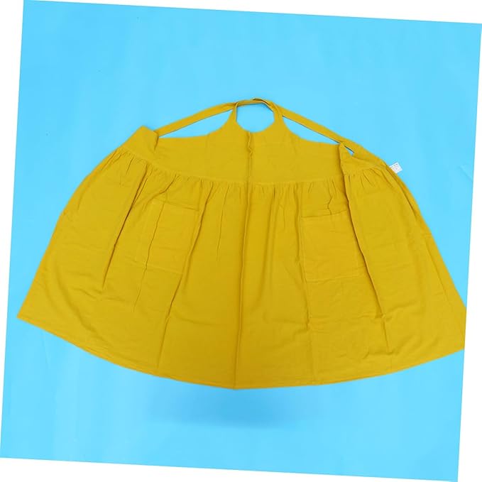 Ciieeo Cotton Linen Tall Waist Apron and Oilproof Kitchen Apron for Cooking and Gardening Stylish Yellow Design for Home and Flower Shop Use