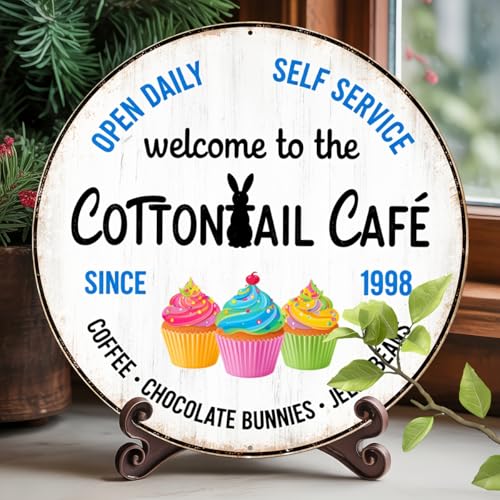 Welcome to the Cottontail Cafe Retro Round Aluminum Metal Sign for Home Cafes Farmhouse - 8x8 Inch - Image 3
