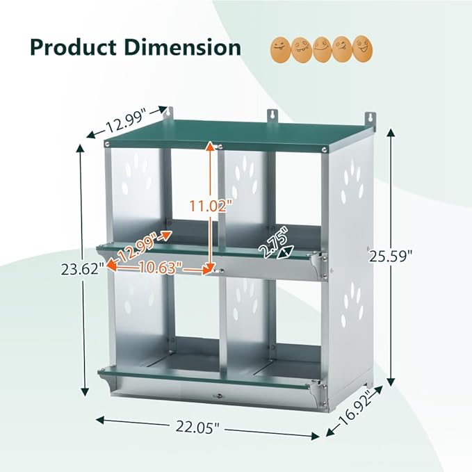 Green Chicken Nesting Box for Laying Eggs – Roll Away Poultry Nest, Durable & Easy-Clean Hen Egg Box for Coops, Secure & Comfortable (4-Hole,Green)