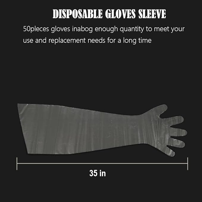 50 Pack Shoulder Length Gloves Veterinary Insemination Rectal Long Gloves Disposable Plastic Palpation Glove 35 Inch Long for Dogs Cattle Horse Gastrointestinal Examination Field Dressing