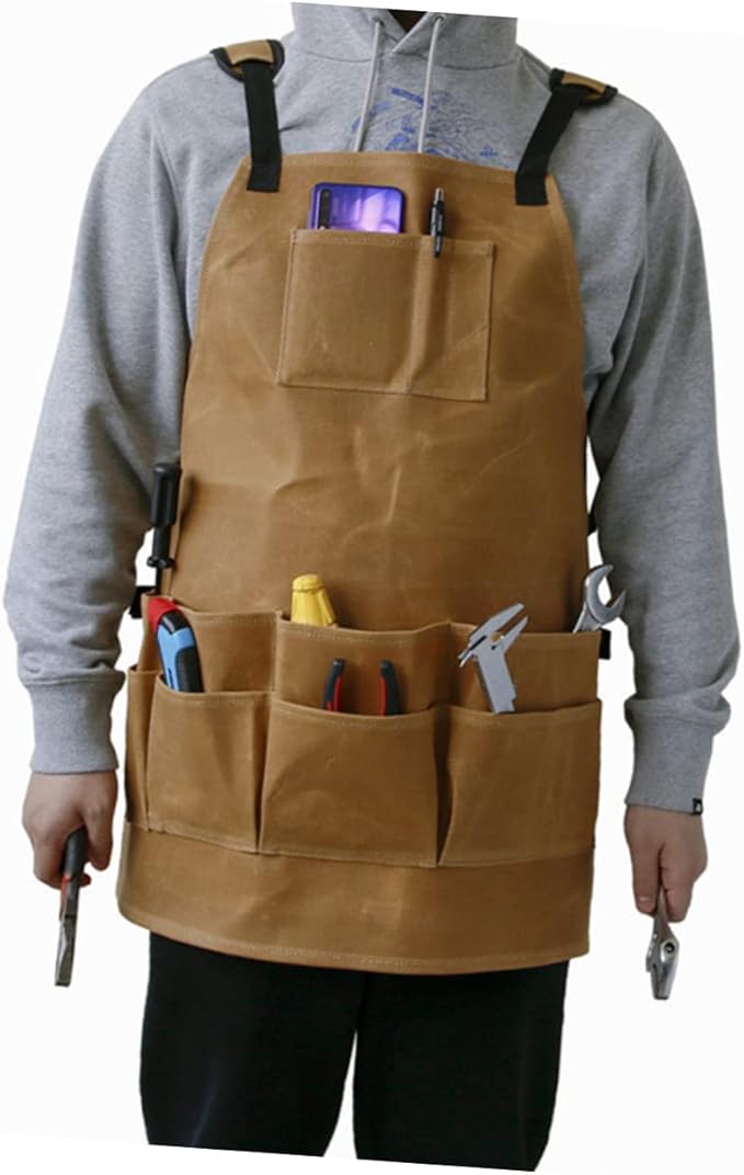 Kisangel Waterproof Heavy Duty Canvas Garden Tool Apron Pockets Sturdy Oil-Proof Pinafore for Cooking and Outdoor Work