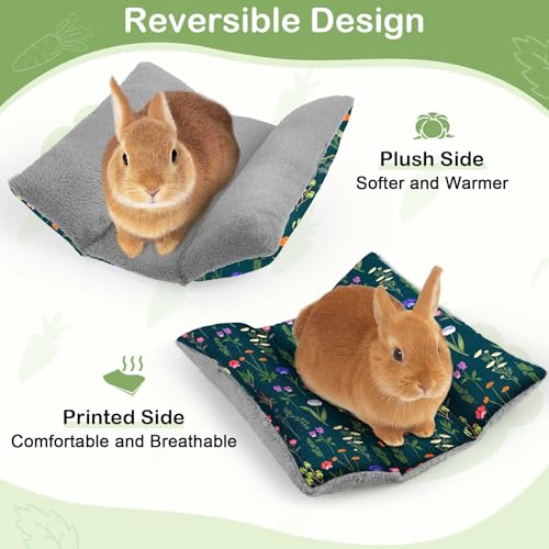 15"x14" Soft Plush Rabbit Bed Washable Cuddle Mat for Small Pets - Medium, Dark Green Flowers, Polyester - Image 4