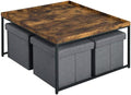 Ergode Vinny Weathered Oak Wood Grain Coffee Table Set|5-Piece with Raised Edges|Stylish & Compact|Black Metal Frame|Storage Bins|Lilola Home