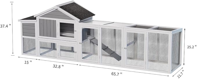 Large Wooden Chicken Coop for Outdoor Use with Run, Waterproof Roof, Anti-UV Protection, Removable Tray, and Nesting Box for 2-4 Hens (Gray + Wood)