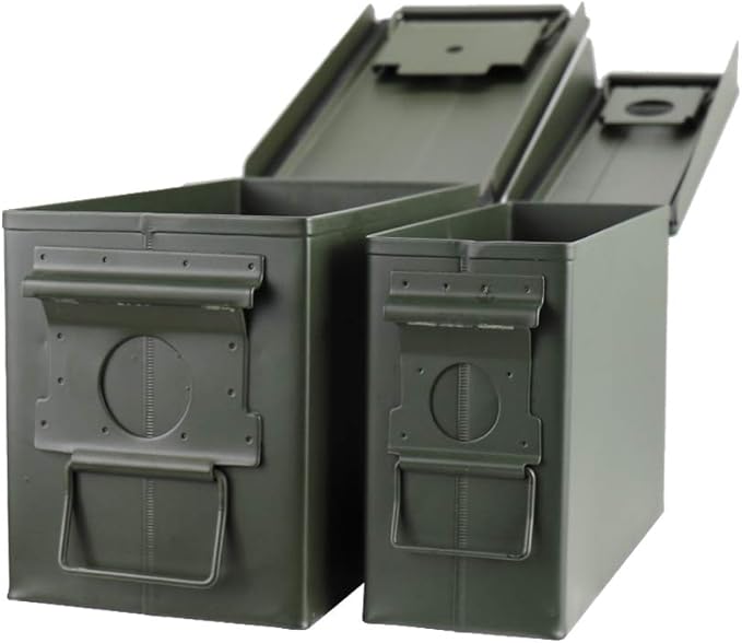 Steel Metal Ammo Can Case Set 30 cal and 50 Cal for Military Army Solid Holder Box for Long-Term Shotgun Rifle Nerf Gun Ammo Storage with Flip Top