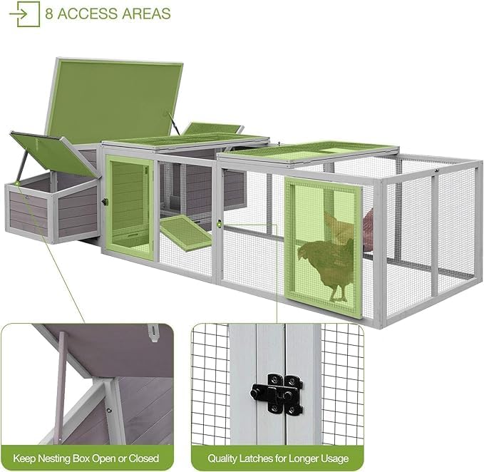 GUTINNEEN 103 in Large Chicken Coop and Run, Outdoor Wooden Chicken House for 4-6 Chickens, Hen House Poultry Cage with Nest Box, Grey