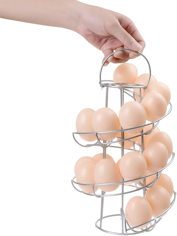 Egg Skelter Deluxe Modern Spiraling Dispenser Rack - Chrome Plated Freestanding Wire Chicken Egg Storage Organizer Display Holder Basket for Countertop Kitchen, Silver