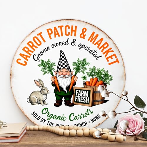 Carrot Patch & Market Round Aluminum Metal Sign Retro Farm Fresh Bunny Rabbit Sold - 8x8 Inch - Image 5