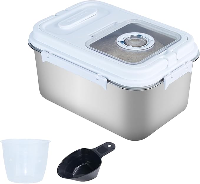 20lbs/10L Stainless Steel Dog Cat Pet Food Flour Storage Bin Airtight Bird Seed Keep Food Fresh Rice Container Metal Cereal Grain Dry Boxes for Kitchen Countertop Pantry, Silver (320 oz)