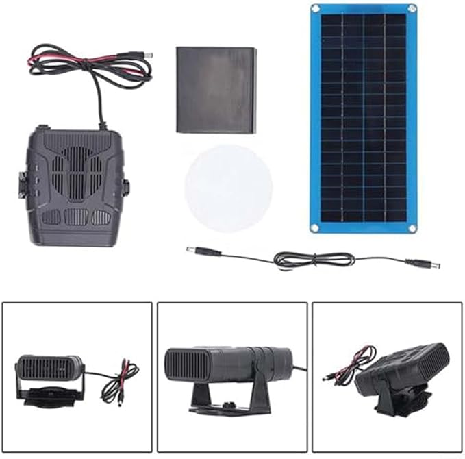 Solar Heater for Chicken Coop, 30W Solar Powered Heater with Overheat Protection, Ideal for Drying Heating Pet House Warm Wind Gear (Black)