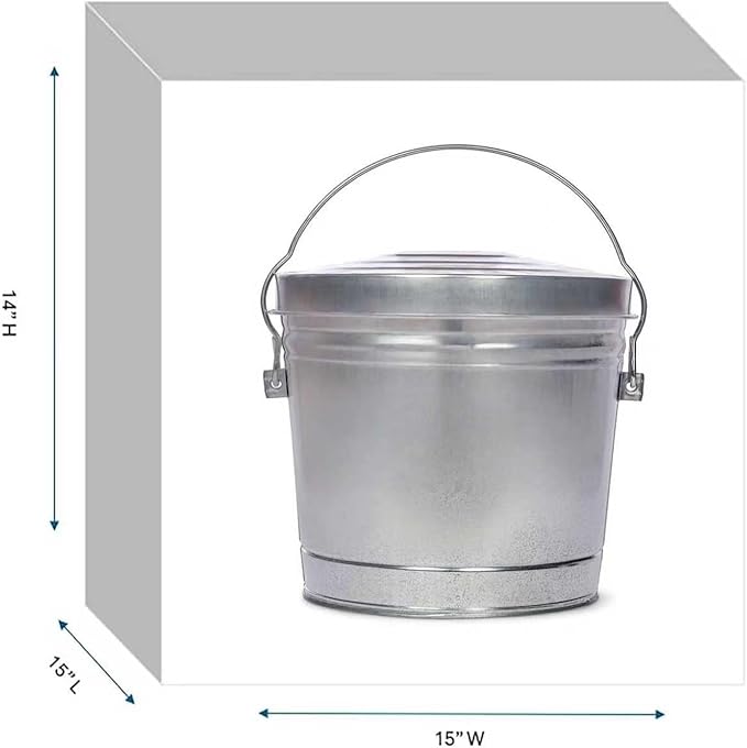 6-Gallon Galvanized Steel Storage Can with Lid, Heavy-Duty Metal Trash Can for Outdoor, Indoor Use, Pet Food Container, Bird Seed Storage, Ash Bucket, Rodent Proof, Ideal for Garage, Garden, Patio