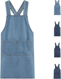 Apron with Pockets for Women and Men, Lightweight Cotton Jean Cross Back Apron with Front Pocket for Cooking Gardening