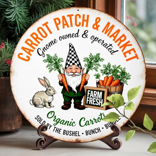 Carrot Patch & Market Round Aluminum Metal Sign Retro Farm Fresh Bunny Rabbit Sold - 8x8 Inch - Image 3