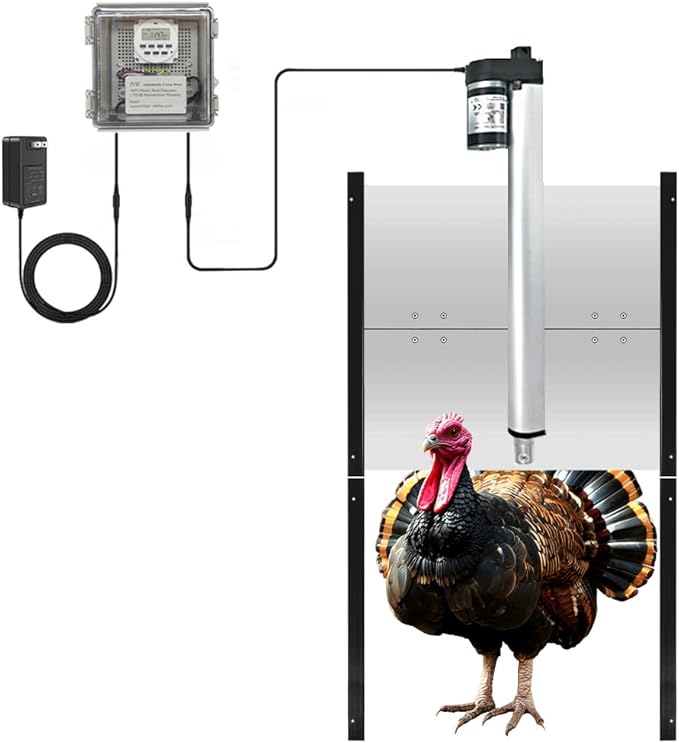 JVR Automatic Turkey Coop Door with Timer, Programmable – Extra Large 22"x23" Opening, Anti-Pinch Auto Reopen & Stop Safety, Waterproof Aluminum Door for Turkeys, Ducks, Geese, Large Chickens