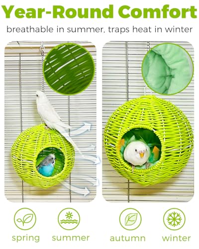 Chewproof Steel Frame Bird Nest for Cage, Washable Small Bed Hammock - S-Long Chain-green for Small Birds, Chew-resistant Steel Frame - Image 5
