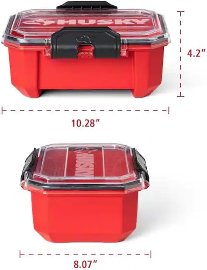 Professional Heavy Duty Waterproof Stackable Plastic Storage Container with Hinged Lid, Red, Rectangular, (0.8 Gal)