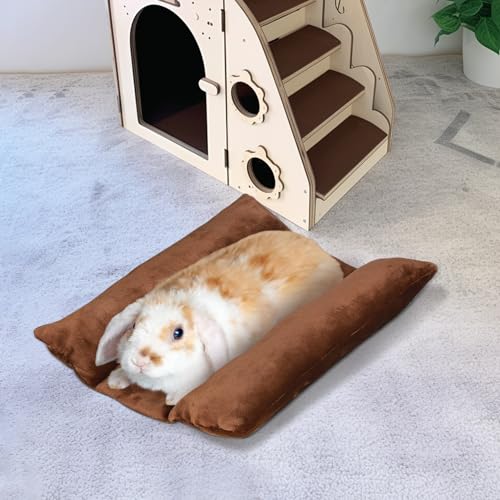 MEWTOGO 15.7" x 14" Bunny Bed for Rabbit Cage - 15.7 x 14In, Brown, flannel, Thickened & Soft - Image 7