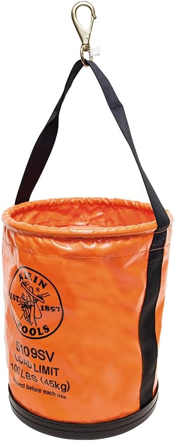 Klein Tools 5109SV Tool Bucket, Vinyl Lineman Bucket with Swivel Snap and Web Handle, 12-Inch, 100-Pound Load Rated Tool Holder