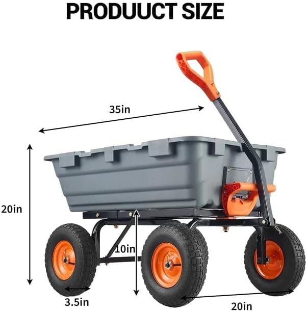 Garden Dump Cart 900 LB Heavy Duty,10" Pneumatic Tires & 180° Adjustable Handle with Quick Release, Utility Yard Wagon for Farm and Outdoor Use