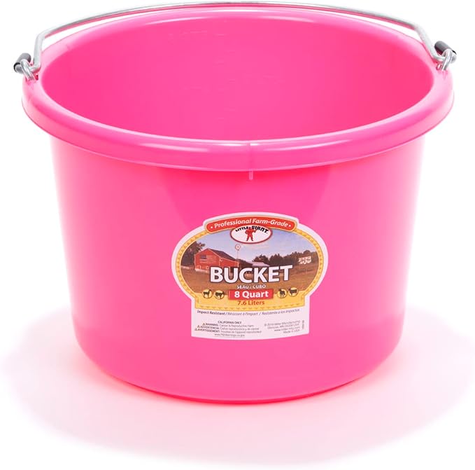 Little Giant® Plastic Animal Feed Bucket | Round Plastic Feed Bucket with Metal Handle | Made in USA | 8 Quarts | Hot Pink
