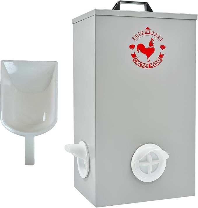 SARUFO Chicken Feeder Wall Hanging 25lb 3-Port All-Weather Metal Poultry Feeder with Plugs Wind and Rainproof Suitable for Chickens, Geese, Ducks, Turkeys, Quails