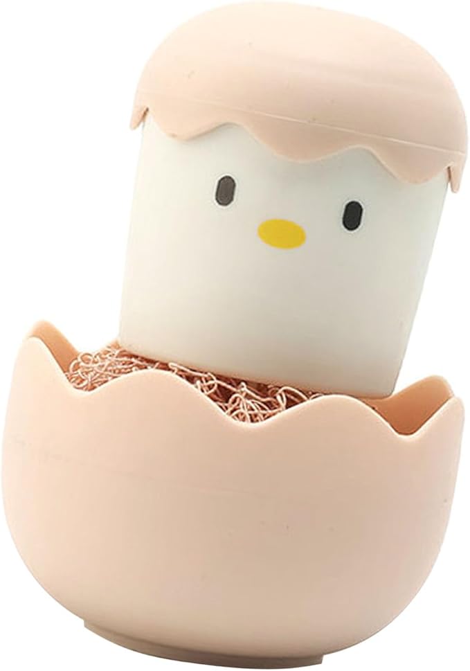 Eggshell Chicken Cleaning Brush Cartoon Kitchen Scrubber Fiber Ball Head Detachable Handle for Bowls Pots Dishwashing (Pink)