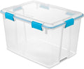 Sterilite 80 Qt Gasket Box, Stackable Storage Bin with Latching Lid and Tight Seal, Plastic Container to Organize Basement, Clear Base and Lid, 1-Pack