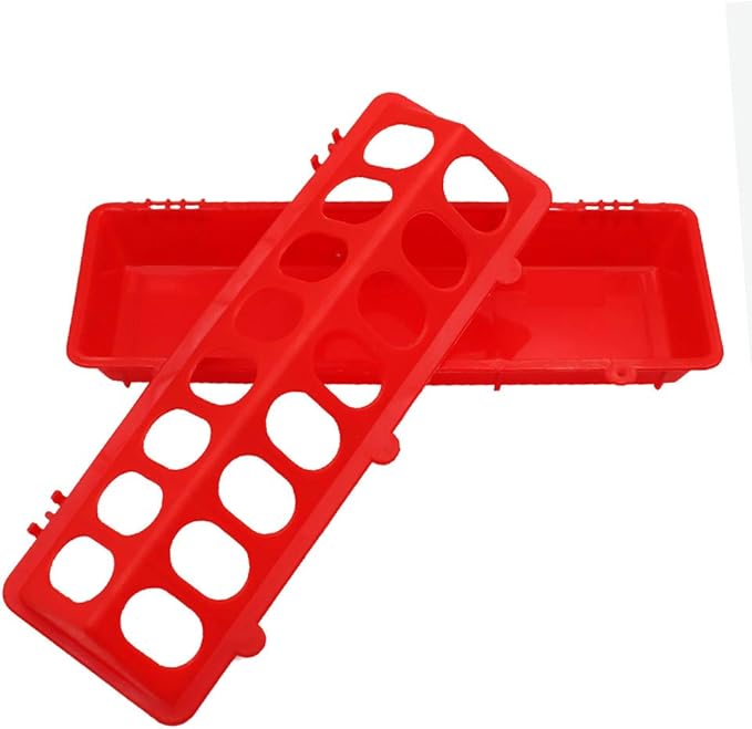 Flip Top Poultry Feeder Trough Small Chick Feeder Plastic Chicken Feeder No Waste Spill Proof for Birds Small Poultry (Red)