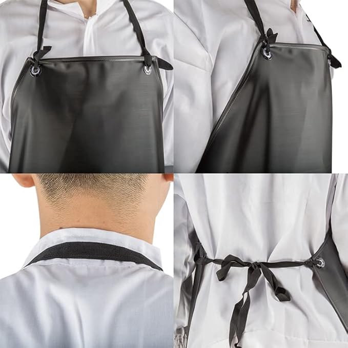 Chemical Resistant Vinyl Apron - Black Plus Size Unisex PVC Aprons for Dishwashing,Dog Grooming,Fish Cleaning,Lab Work(5 Pack)