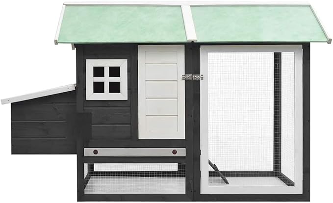 66.9 x 66.9 x 43.3 in Outdoor Rabbit Hutch Grey, Solid Pine Fir Wood Pet House with Non-Slip Ramp & Pull-Out Tray, Weather-Protective Small Animal Cage for Garden Patio Backyard