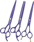 Purple Dragon 7.0 inch Professional Dog Grooming Hair Cutting Scissor &Curved Scissor&Chunker Shear Kit with Bag - for Pet Groomer or Family DIY Pet Use