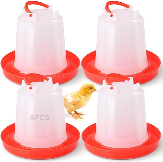 4-Pack Chick Waterer, 1L Poultry Water Feeder, Poultry Drinker with Handle, Chicken Water Dispenser，Chicken coop Water Feeder for Chickens, Turkeys, Ducks and More
