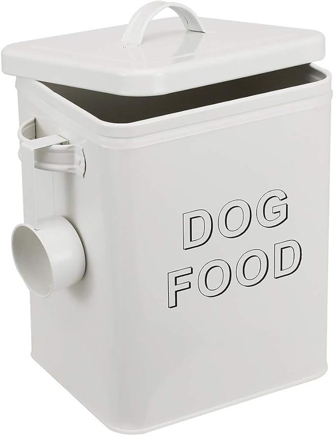 Dog Food Storage Container Farmhouse Pet Food Storage Containers with Lid and Scoop, Perfect Vintage Durable Canister Treats Tin for Kitchen Countertop, Shelf, Great Gift for Pet Owners - Dog Food