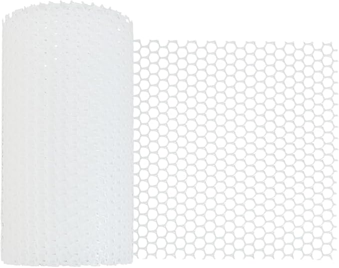 OLYCRAFT 16.4Ftx8 Inch White Plastic Chicken Wire Fence Mesh Poultry Fencing with Cable Tie Protective Fence Net Hexagonal Fencing Wire Plastic Mesh Anti-Fall Net for Gardening Floral Chicken Netting