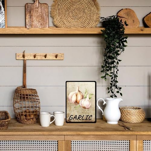 Vegetables Metal Sign Vintage Decor Garlic Sign Farm Wall Decor Sturdy Rust Waterproof Aluminum Signs for Outdoor Yard Garden Easy to Install 12x16inch
