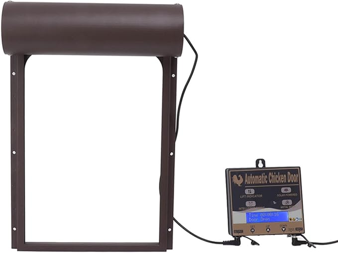 Automatic Chicken Coop Door, Solar Powered 3 in 1 with Timer HD LED Display for Chicken Duck Goose (Brown)