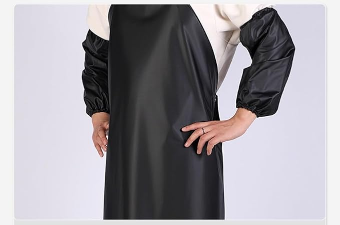 Rubber Waterproof Apron Anti-Corrosion Work Safety Apron Black Apron with 2 Sleeves, Chemical Resistant Industrial Work Apron, Waterproof Rubber Vinyl Black Work Apron 43 Inch Adjustable Bib