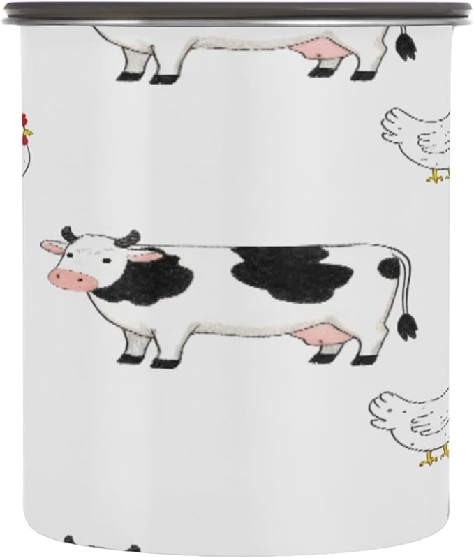 Farm Cows Chickens Coffee Canister 30oz Stainless Steel Airtight Food Storage Container with Lid for Beans/Cereal Preserval