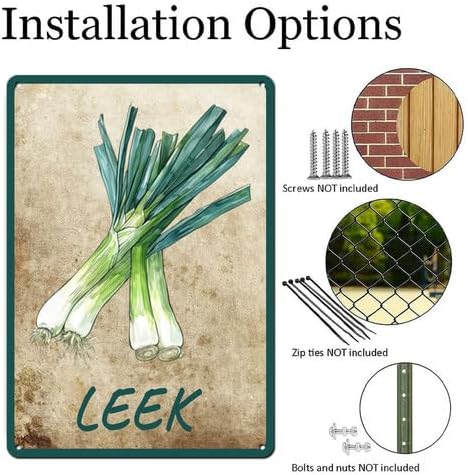 Vegetables Metal Sign Vintage Decor Leek Sign Farm Wall Decor Sturdy Rust Waterproof Aluminum Signs for Outdoor Yard Garden Easy to Install 5.5x8inch